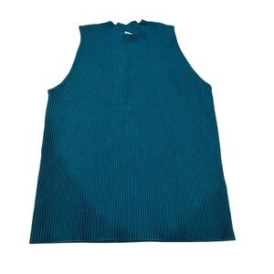 Halston Teal Ribbed Tank Top